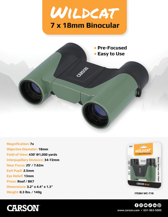 Carson Optics Wild Cat 7x18mm Kids Binocular