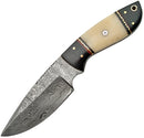 Damascus Fixed Blade White Bone