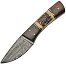 Damascus Fixed Blade Stag and Wood