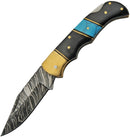 Damascus Lockback Horn/Turquoise