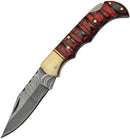 Damascus Red and Black Lockback