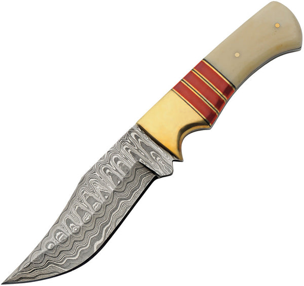 Damascus Admiral Fixed Blade Bone Red