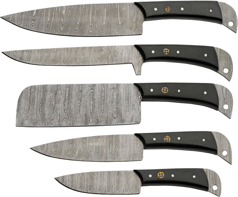 Damascus Kitchen Knife Set with Roll