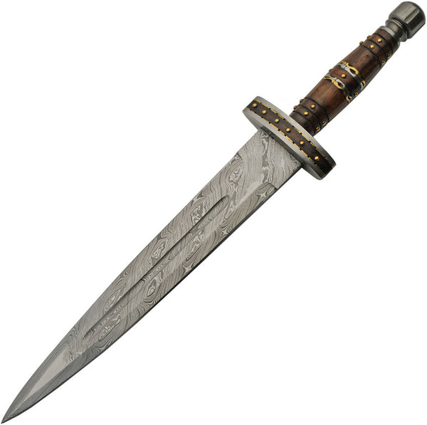 Damascus Short Sword Wood/Brass