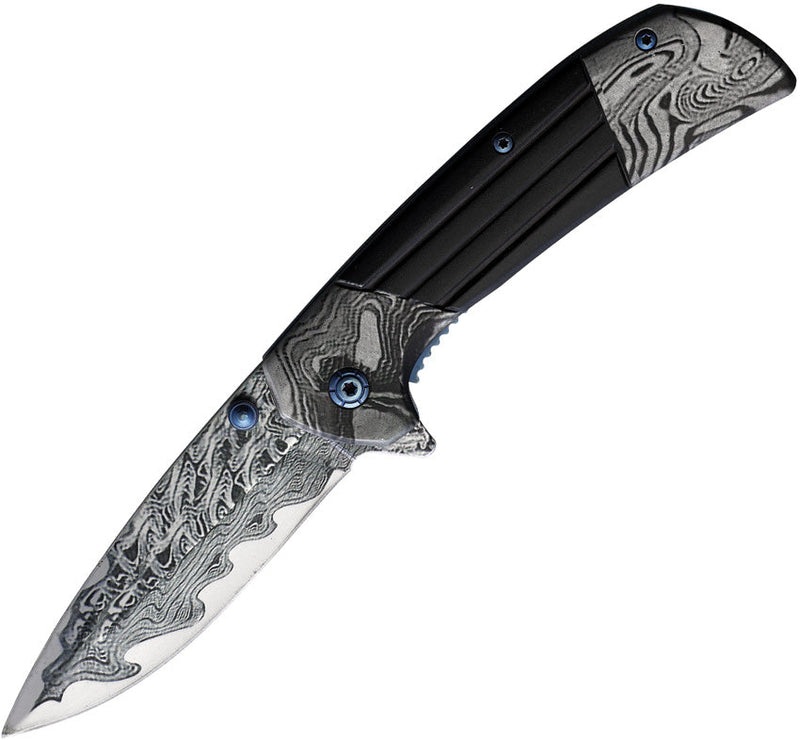 ElitEdge Damascus Etched Linerlock A/O