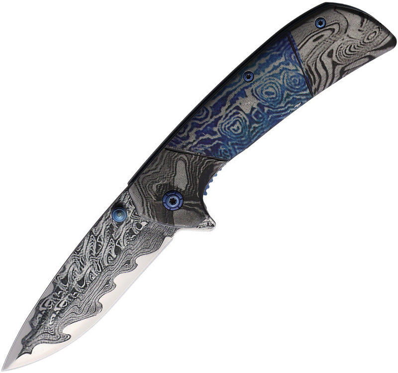 ElitEdge Damascus Etched Linerlock A/O
