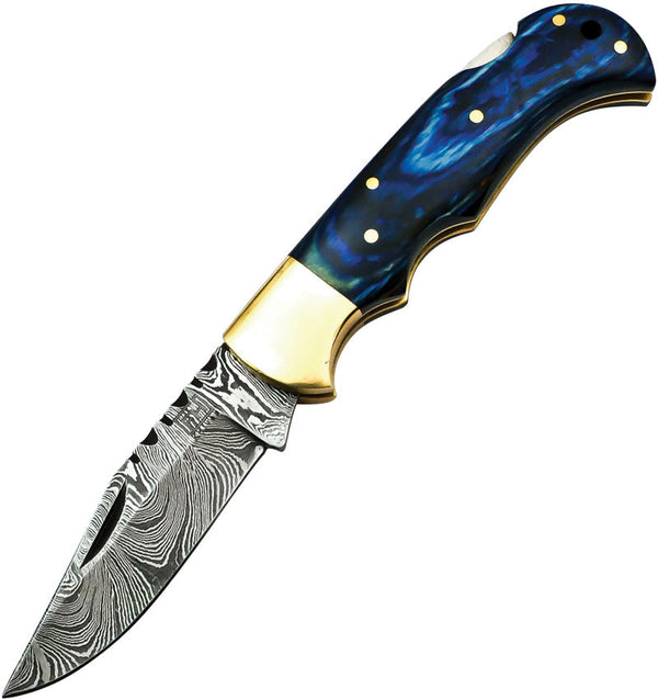 FH Knives Lockback Damascus Blue