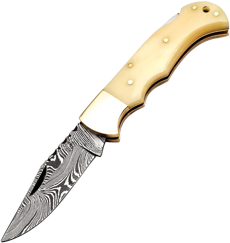FH Knives Lockback Damascus Bone