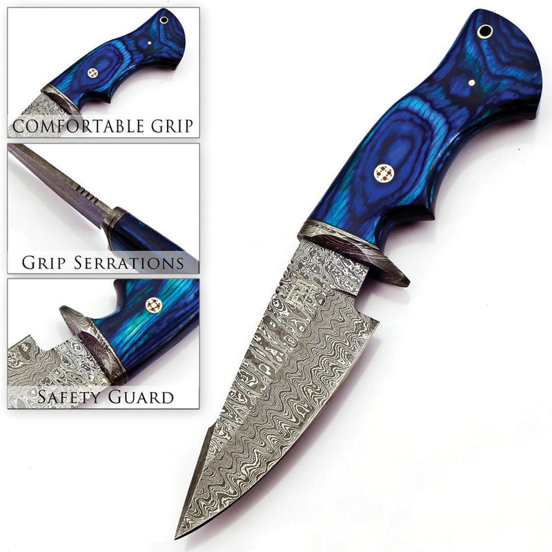 FH Knives Fixed Blade Damascus Blue