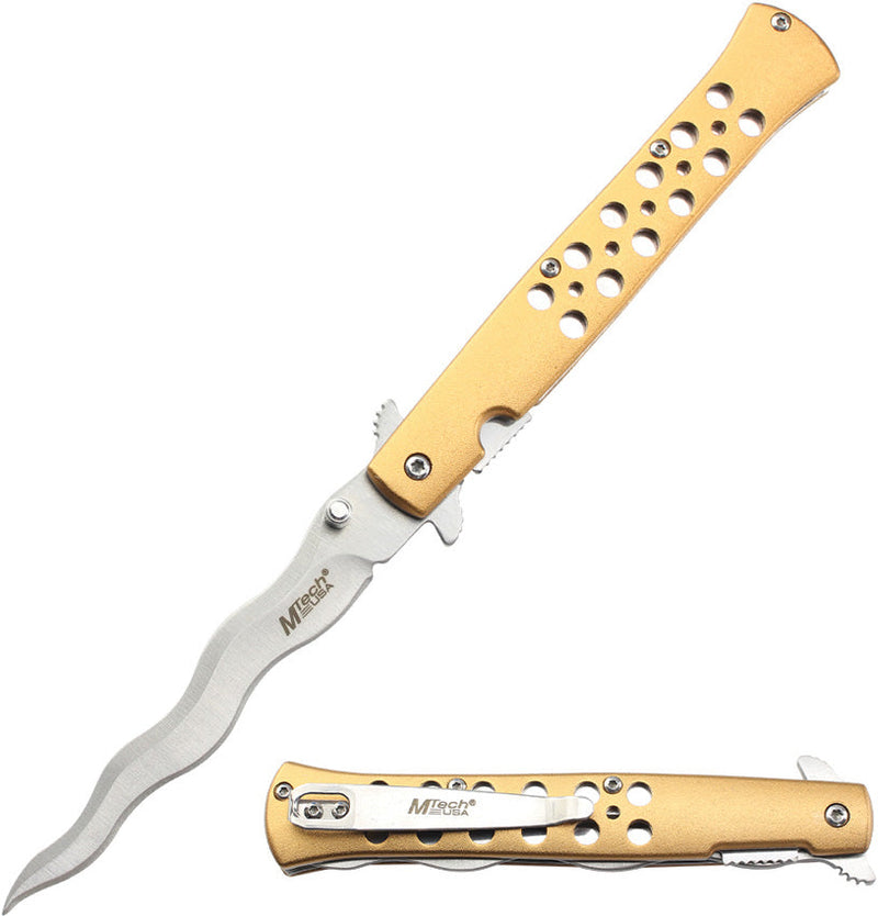 Mtech Linerlock A/O Gold Wavy