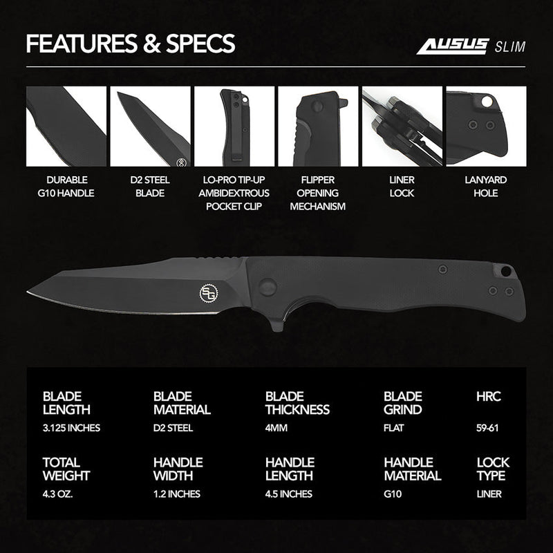 StatGear Ausus-Slim Linerlock Black
