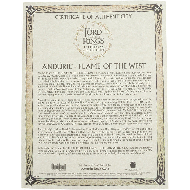 United Cutlery LOTR Museum Collection Anduril