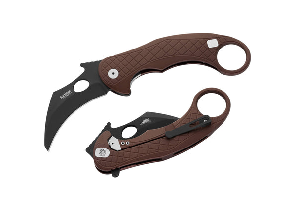 Lionsteel L.E.One - Monolithic Aluminum Knife With Flipper Black Blade, Brown Handle