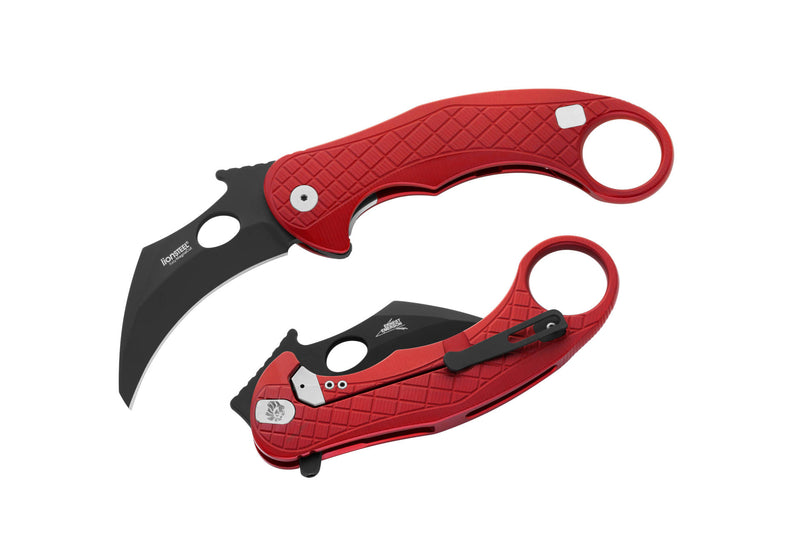 Lionsteel L.E.One - Monolithic Aluminum Knife With Flipper Black Blade, Red Handle